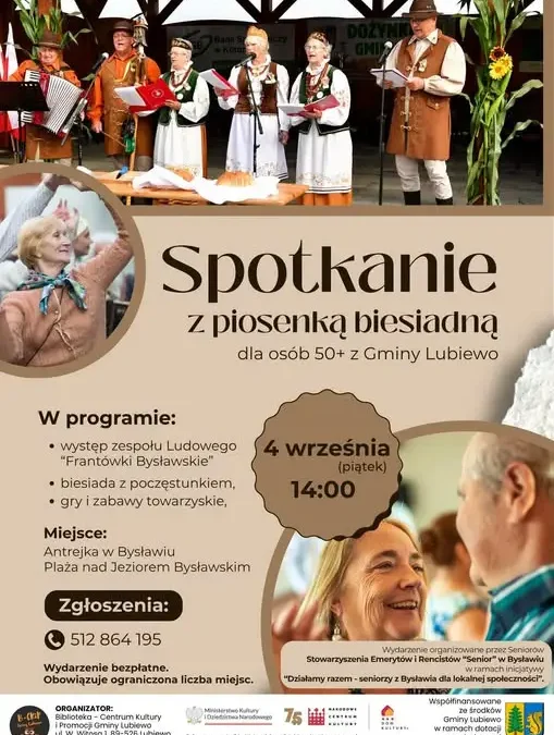 Spotkanie z piosenką biesiadną w Bysławiu – seniorzy z gminy Lubiewo zapraszają