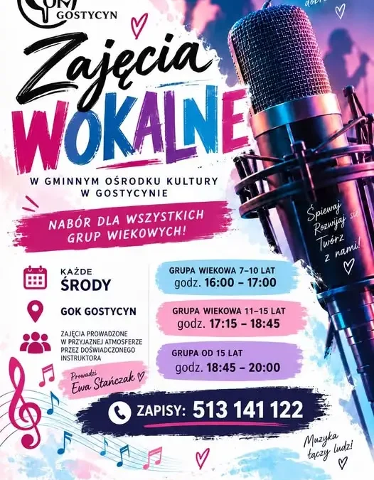 Warsztaty wokalne w Gostycynie – rusza nabór dla trzech grup wiekowych
