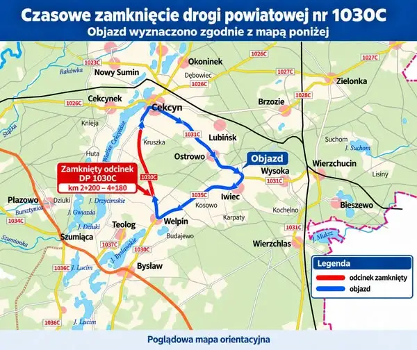 Uwaga kierowcy! Od 23 września zamknięta droga Kruszka – Wełpin. Objazd przez Ostrowo i Iwiec