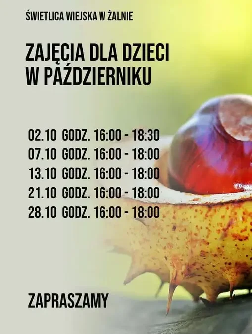 Świetlica wiejska w Żalnie zaprasza dzieci na październikowe zajęcia