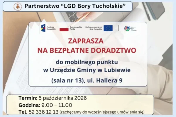 Mobilny Punkt Doradczy LGD Bory Tucholskie w Lubiewie – bezpłatne konsultacje 5 października