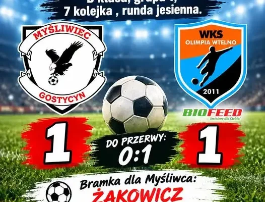 Remis GKS Myśliwiec Gostycyn z Olimpią Wtelno w 7. kolejce B klasy
