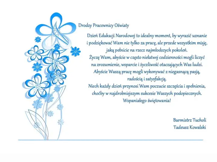 Dzień Edukacji Narodowej w Tucholi – burmistrz składa życzenia nauczycielom